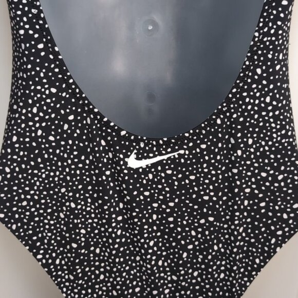 Nike Spotted One Piece Swimsuit Sporty Athletic Mesh Open Back Keyhole Black - Picture 10 of 14